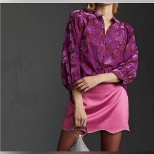 Anthropologie Purple pink cotton velvet burnout Shirt Excellent S